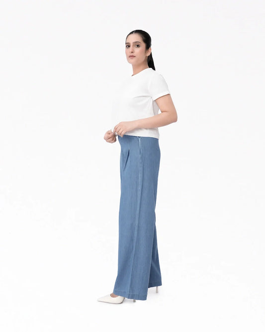 Wide Leg Denim Palazzo - LT Blue