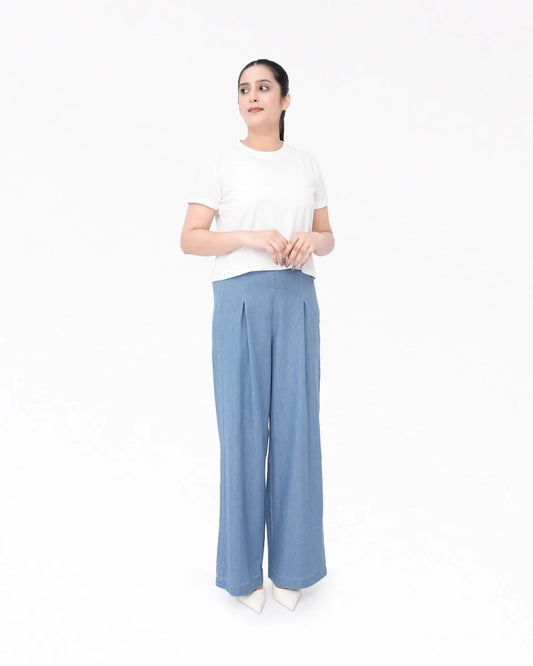 Wide Leg Denim Palazzo - LT Blue