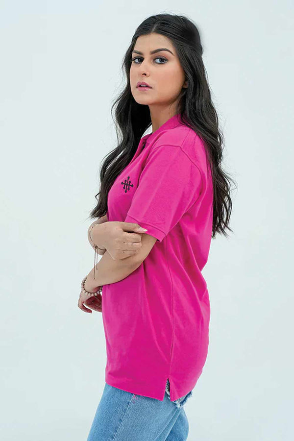 Women Basic Polo Shirt - Pink