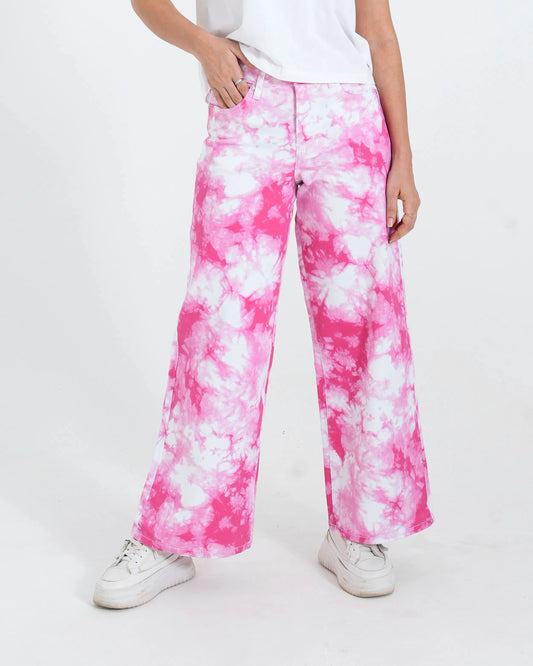 Women Tie & Dye Wide Leg Jeans β Fuchsia Pink
