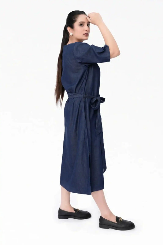 Denim Long Dress Shirt- Indigo Blue