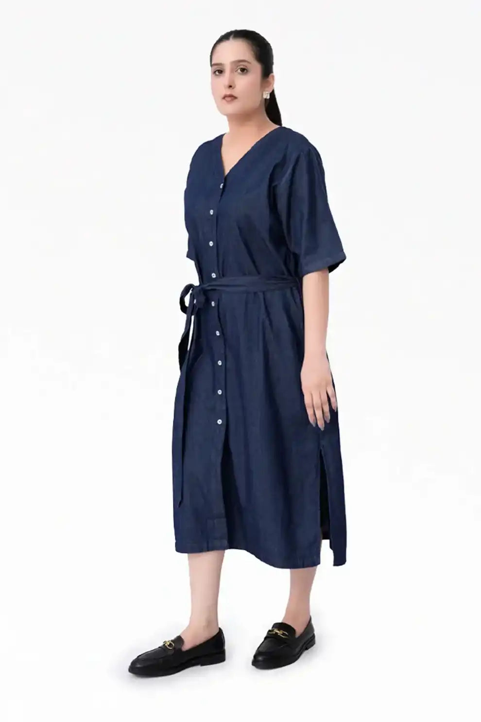 Denim Long Dress Shirt- Indigo Blue