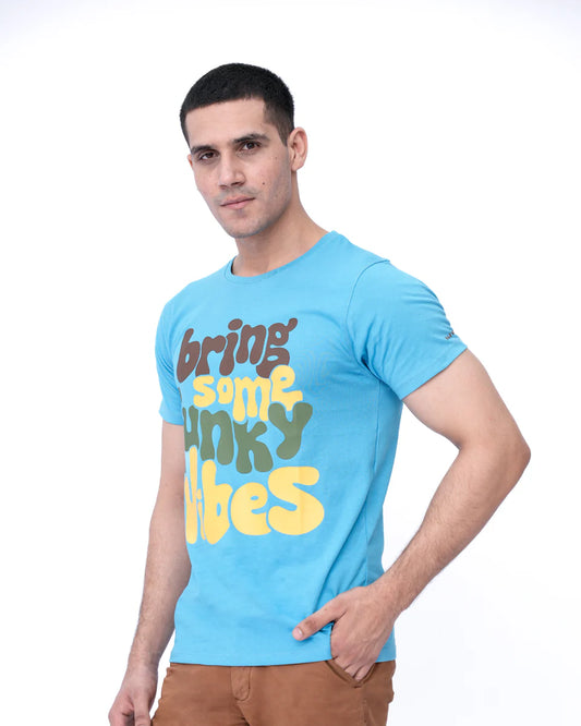 Men’s Graphic Printed T-Shirt – Cyan Blue