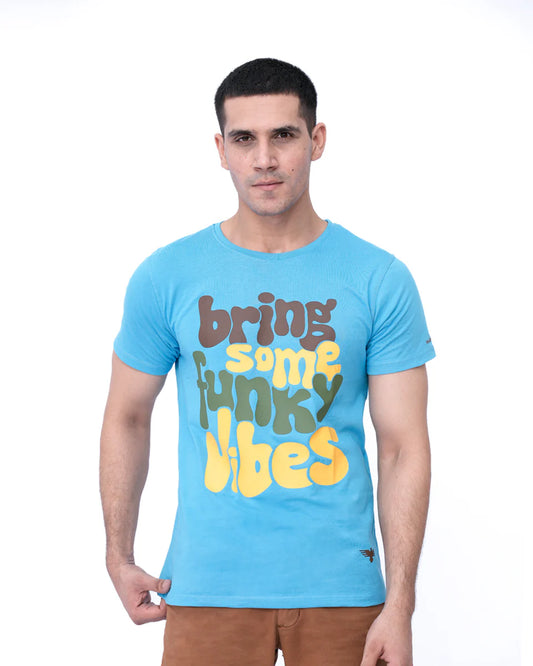 Men’s Graphic Printed T-Shirt – Cyan Blue