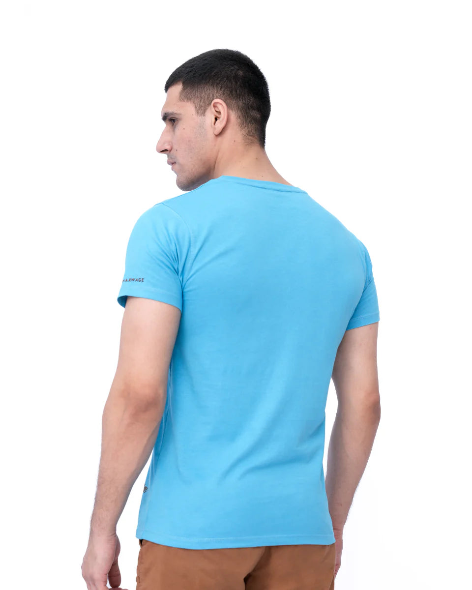 Men’s Graphic Printed T-Shirt – Cyan Blue
