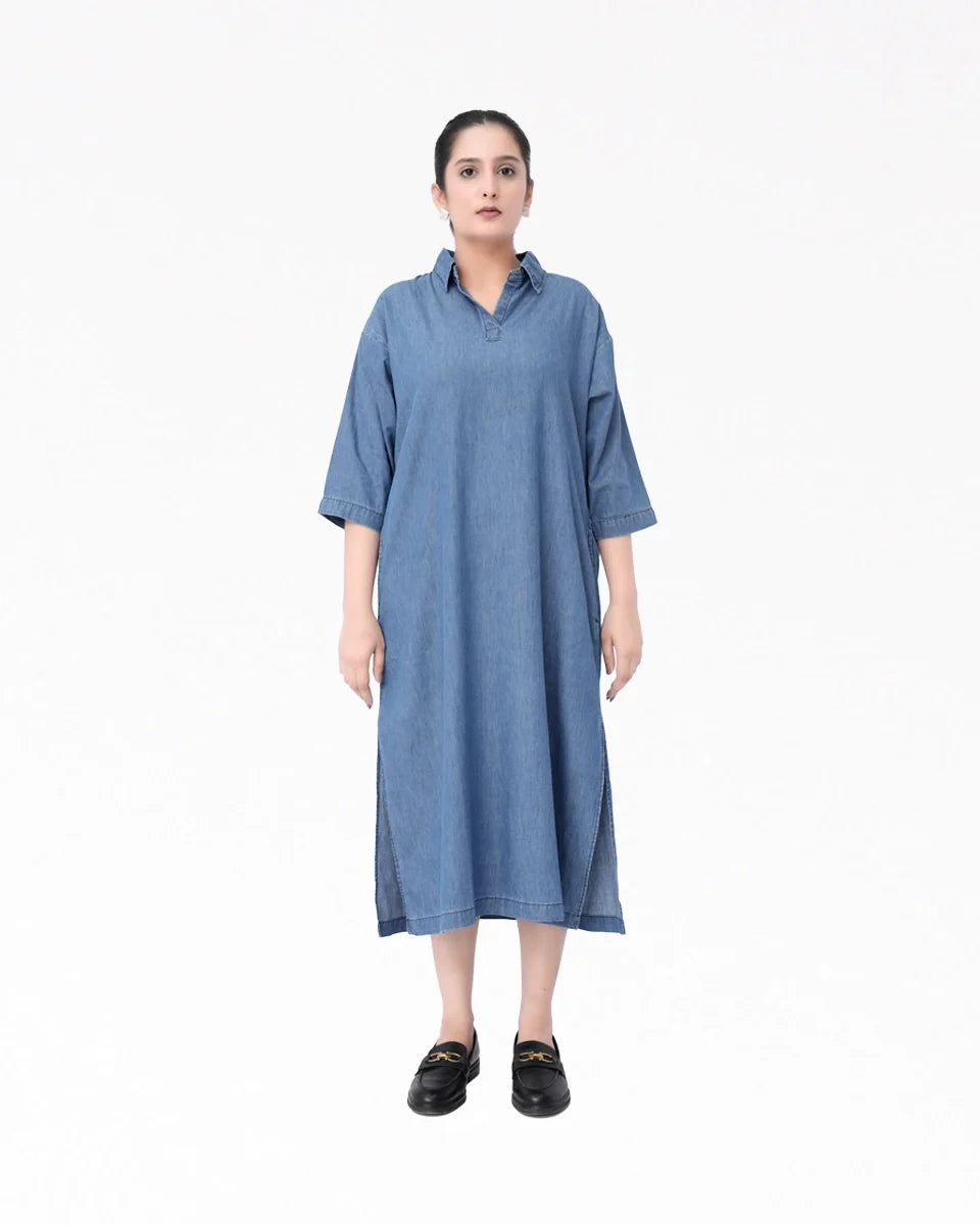 Denim  Long Dress Shirt- Lt Blue