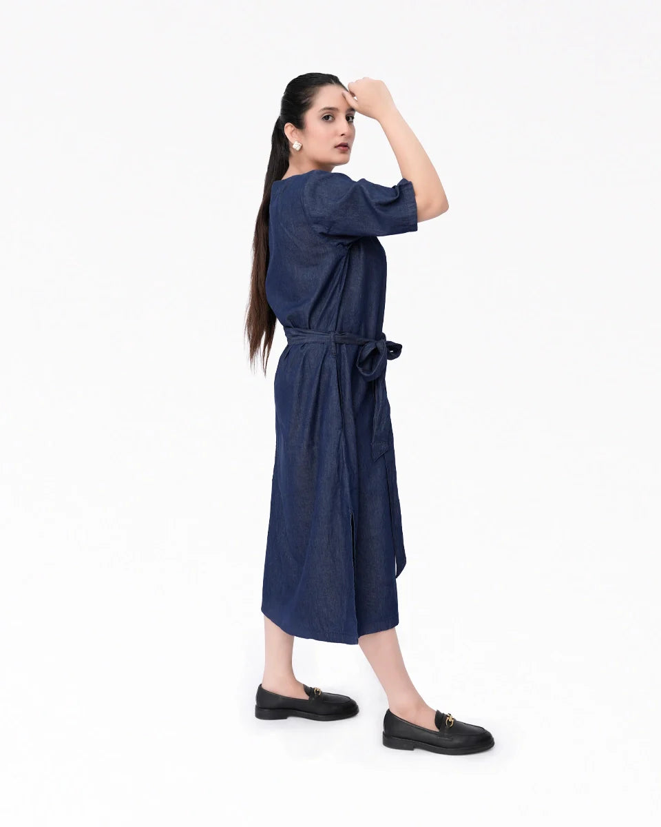 Denim  Long Dress Shirt- Indigo Blue