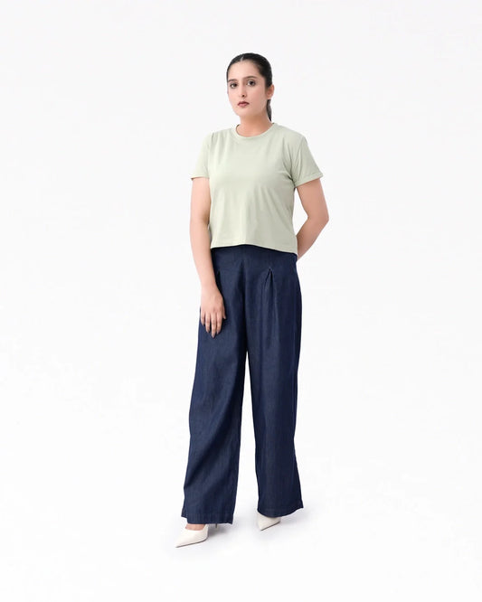 Wide Leg Denim Palazzo - Dark Blue