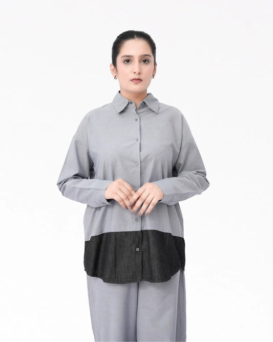 Women Denim Embellish Co-Ord Set β Grey