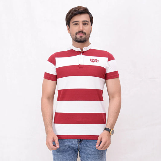 Men Stripe Polo Shirt - White