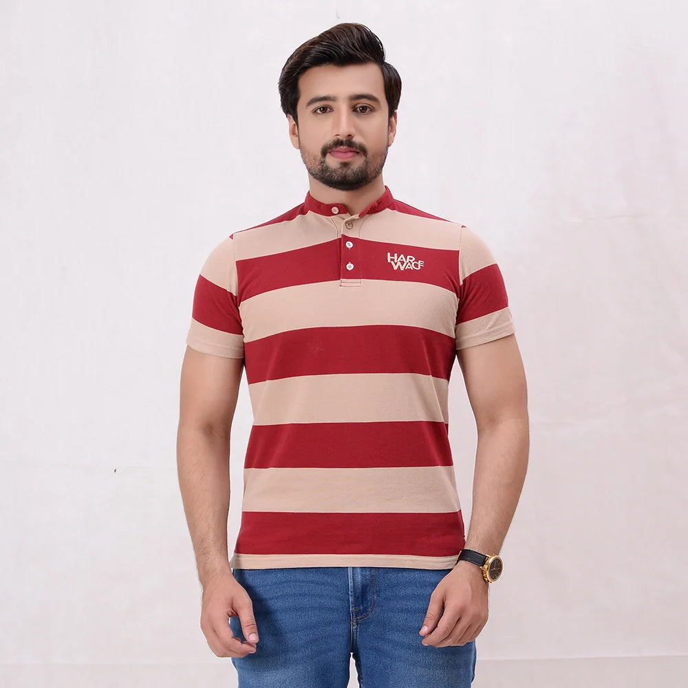 Men Stripe Polo Shirt - Sand Dollar