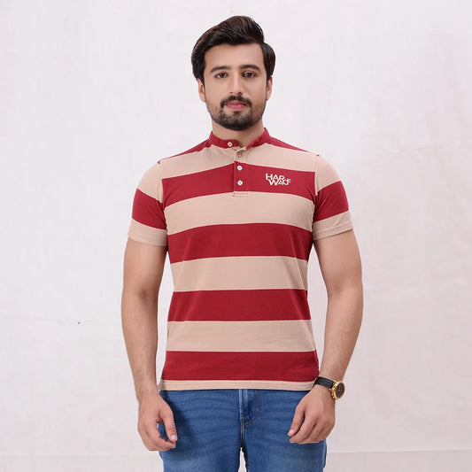 Men Stripe Polo Shirt - Sand Dollar