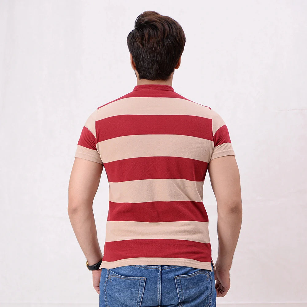 Men Stripe Polo Shirt - Sand Dollar