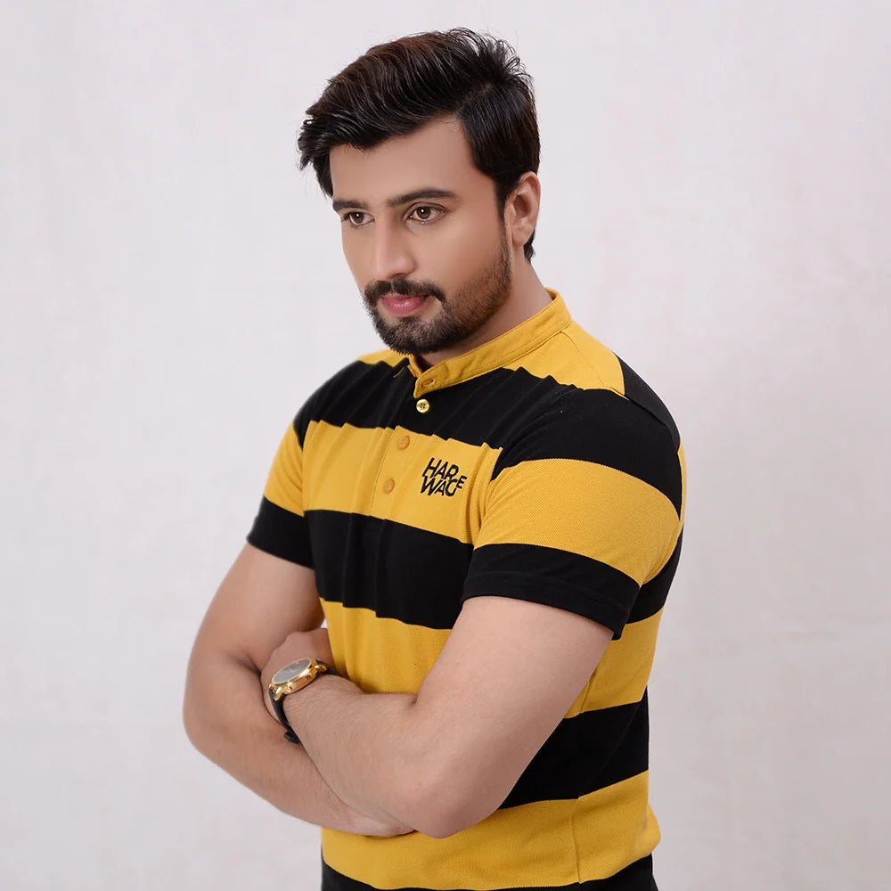 Men Stripe Polo Shirt - Black