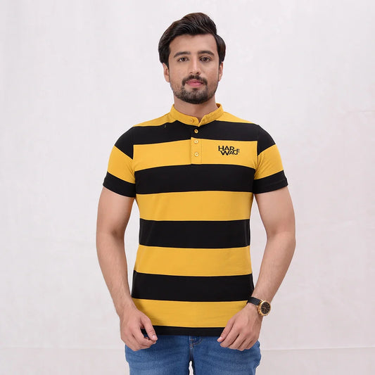 Men Stripe Polo Shirt - Black
