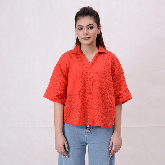 Women Basic Cropped Shirt β Red - Harwage