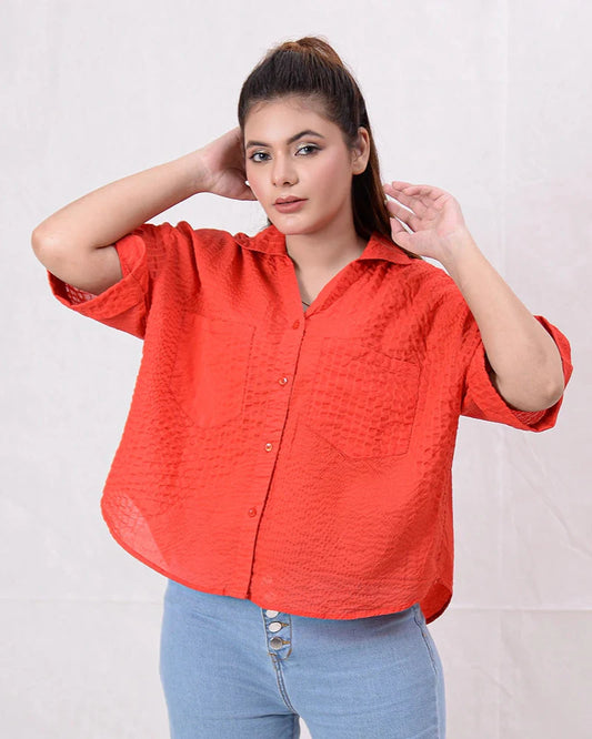 Women Basic Cropped Shirt β Red - Harwage