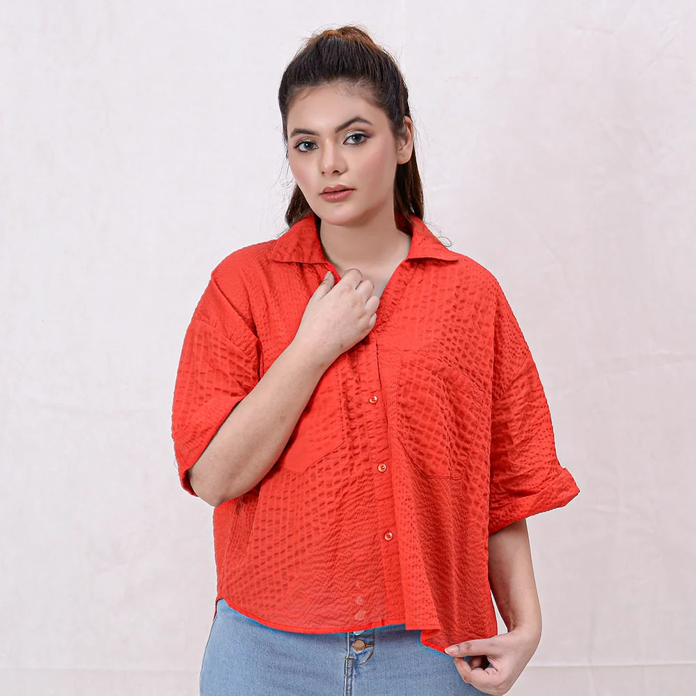 Women Basic Cropped Shirt β Red - Harwage