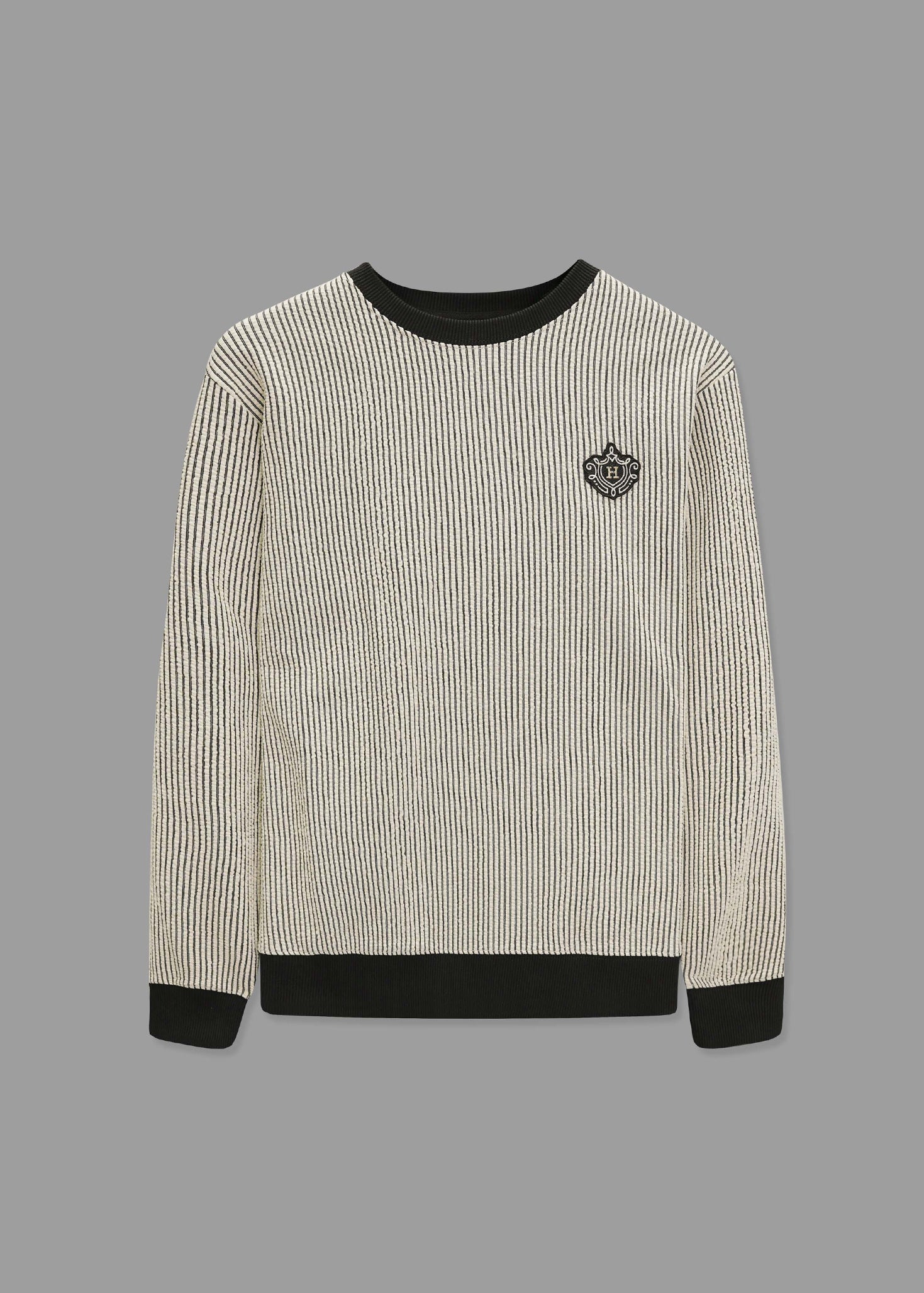 Men Sweatshirts ribbed beige crew neck with black trim design