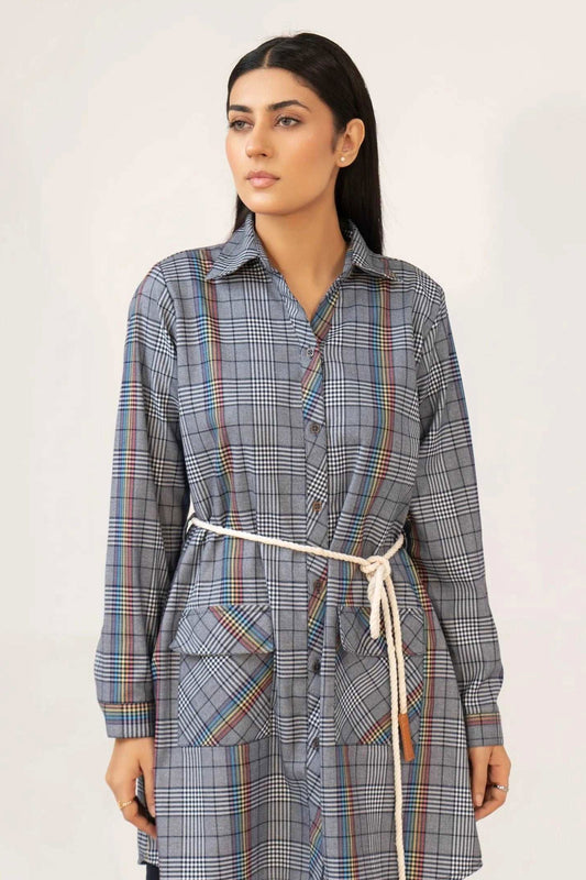 Women Tunic Dress Shirt - Multi Checkered