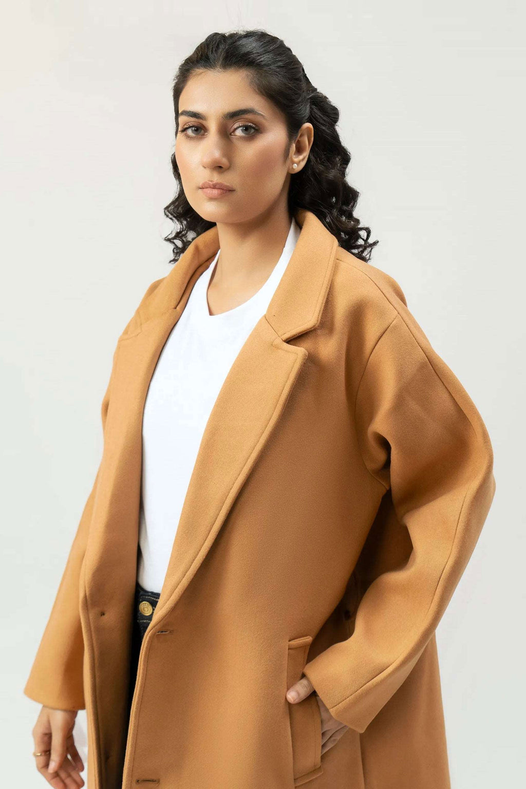 Women Winter Long Tweed Coat – Beige