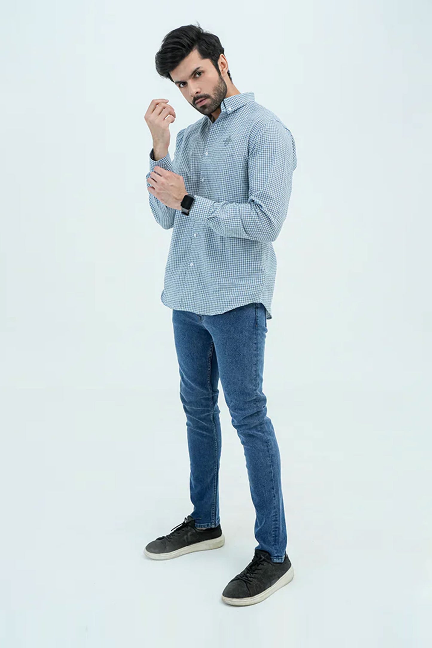 Men Basic Checkered Casual Shirt - Blue