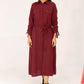 Women Woven Long Dress - Maroon