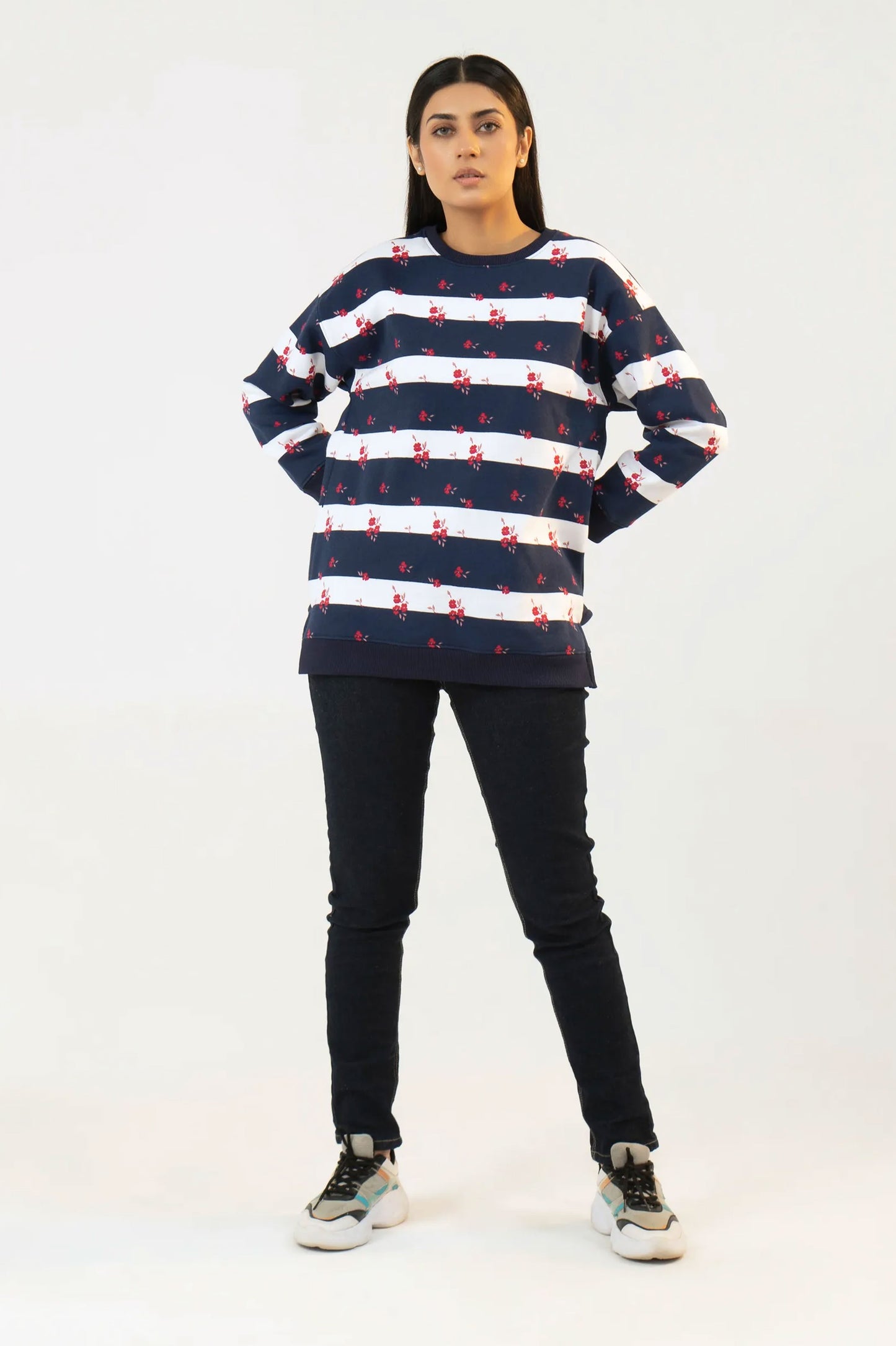 Women Sweatshirt Regular Fit - Multi Navy Blue