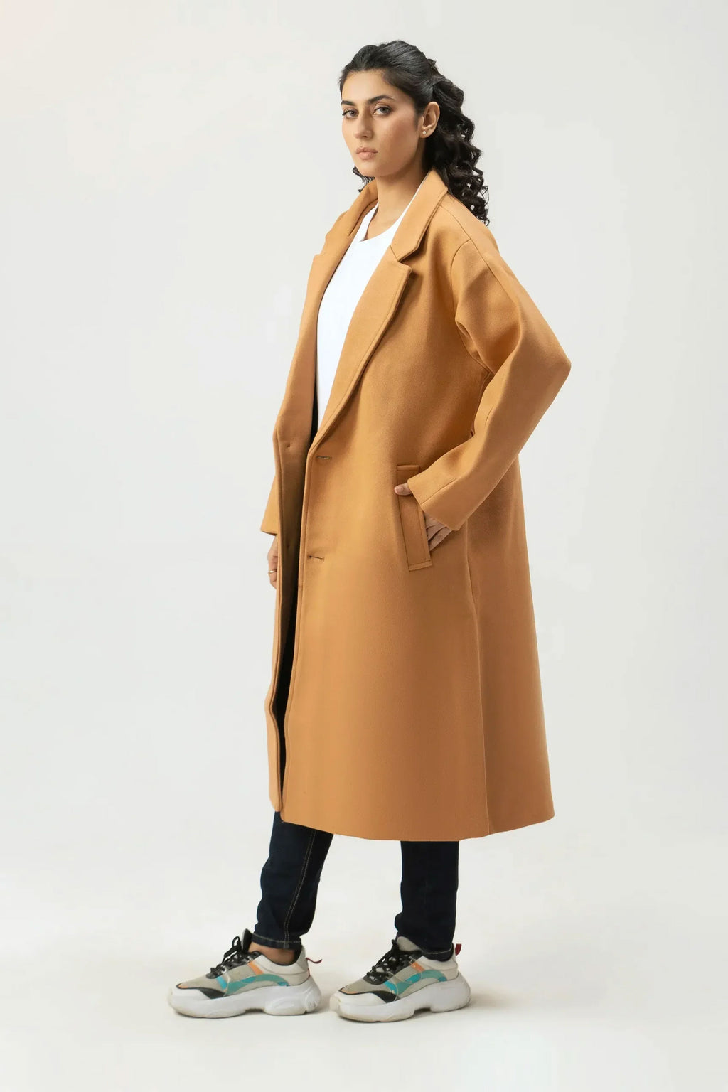 Women Winter Long Tweed Coat – Beige