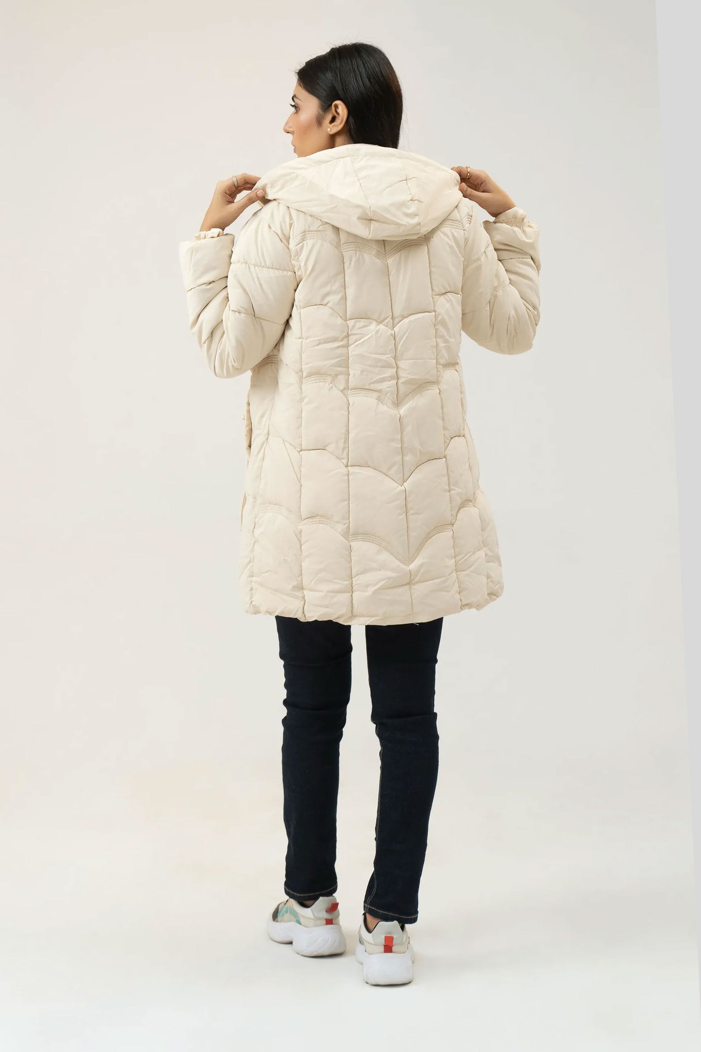 Women Puffer Parachute Jacket - Cream