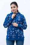 Women Allover Print Zipper Hoodie - Classic Blue