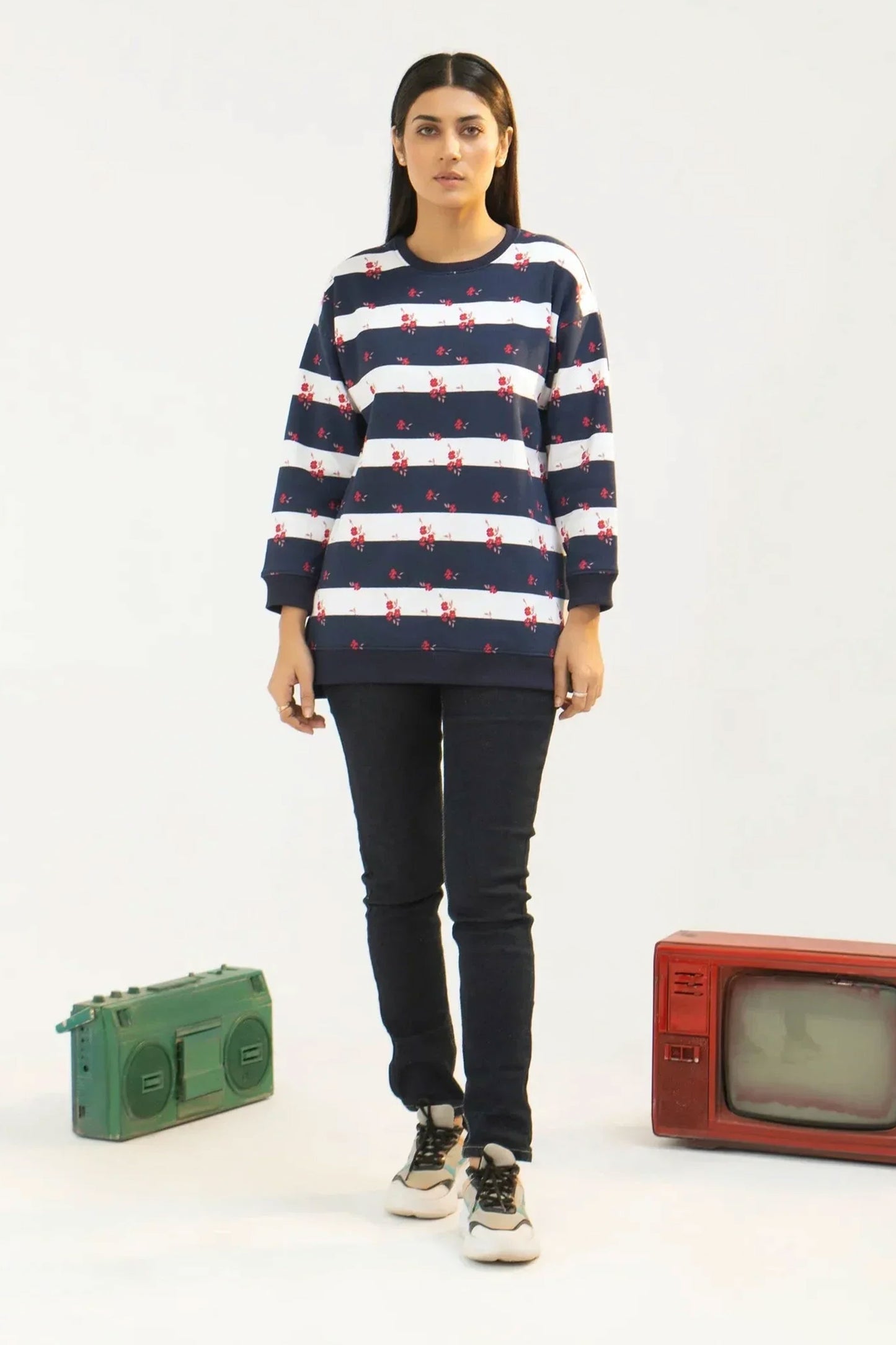 Women Sweatshirt Regular Fit - Multi Navy Blue