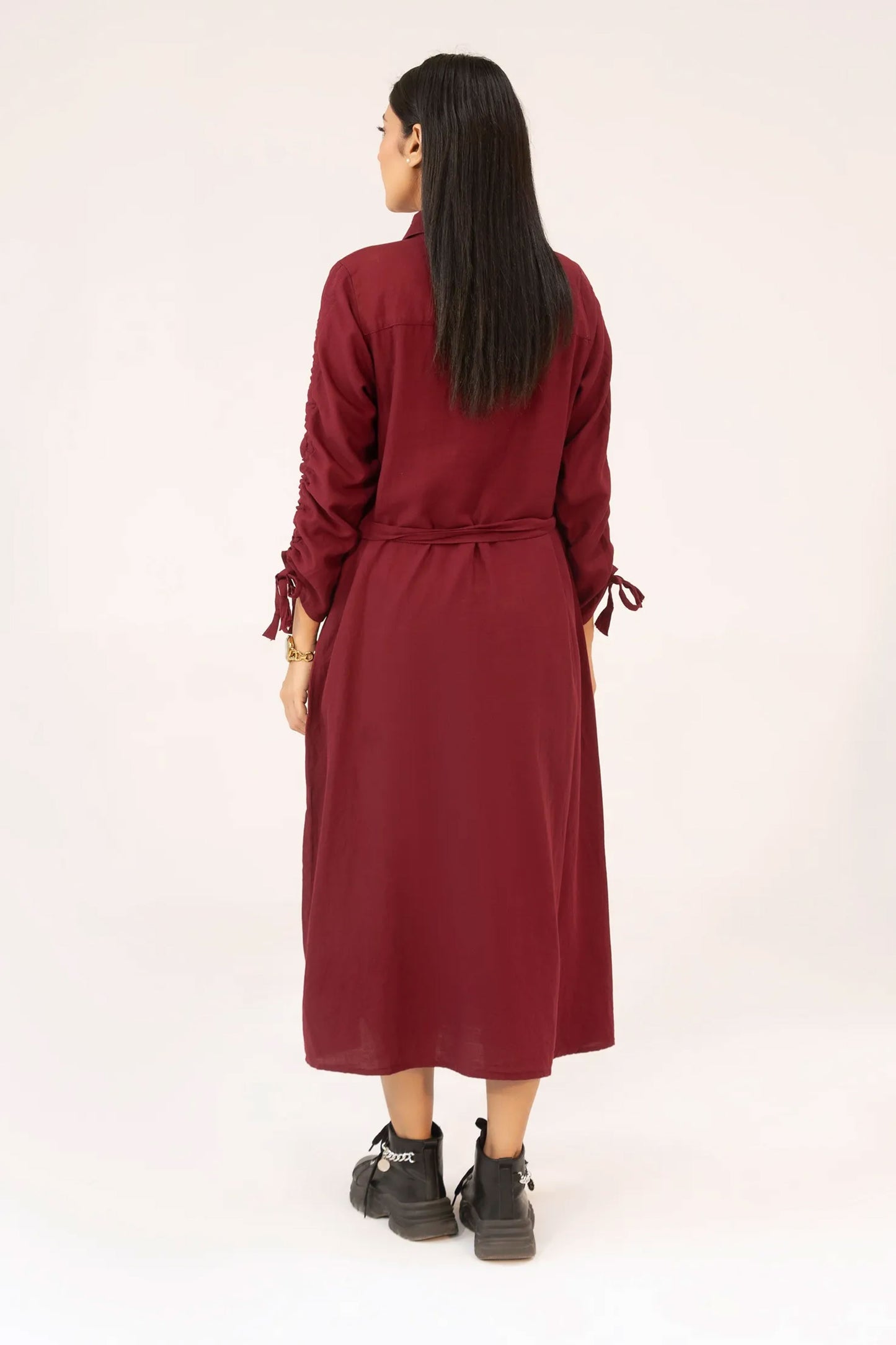 Women Woven Long Dress - Maroon