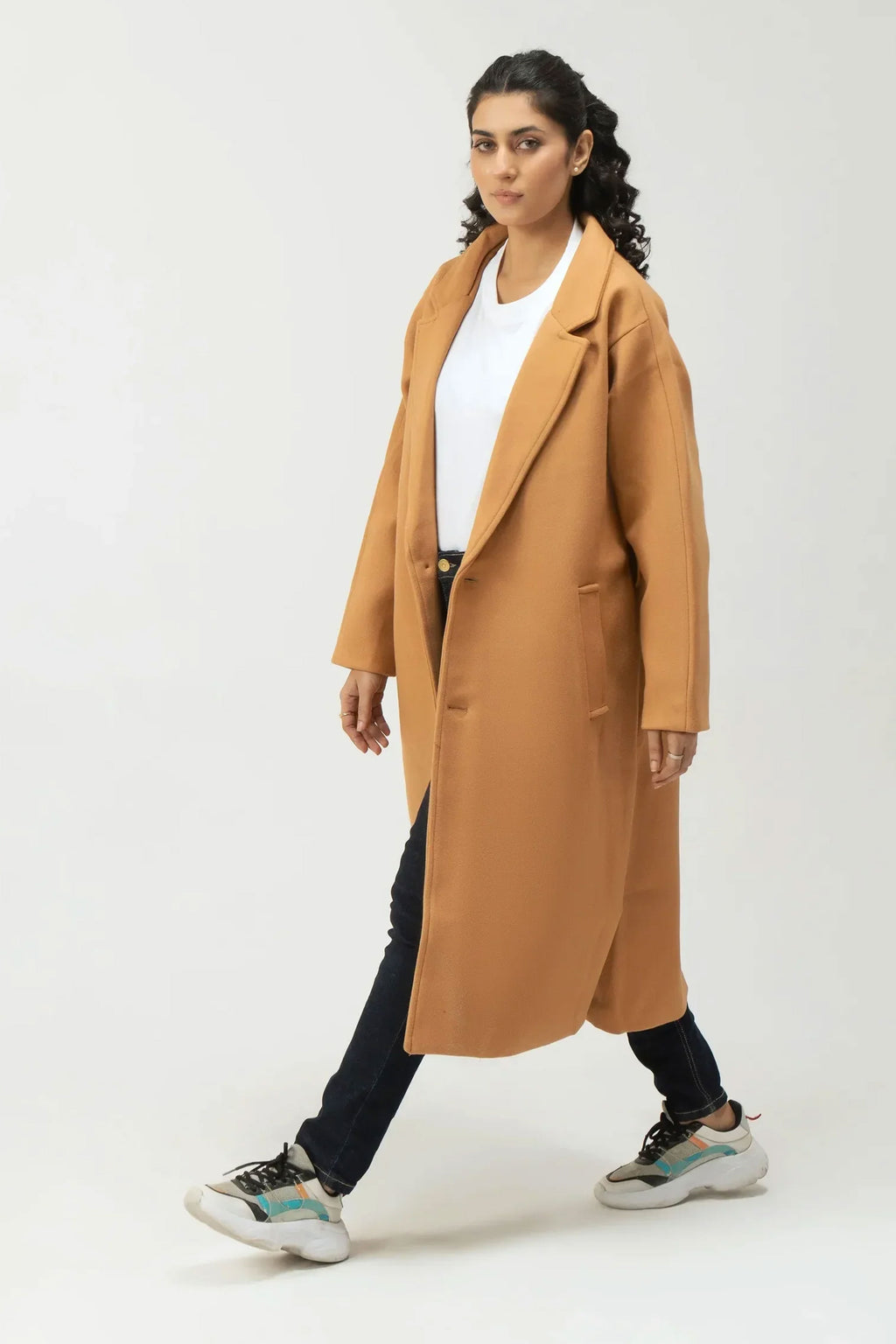 Women Winter Long Tweed Coat – Beige