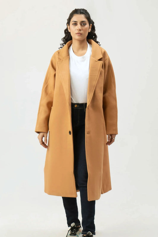 Women Winter Long Tweed Coat – Beige