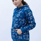 Women Allover Print Zipper Hoodie - Classic Blue