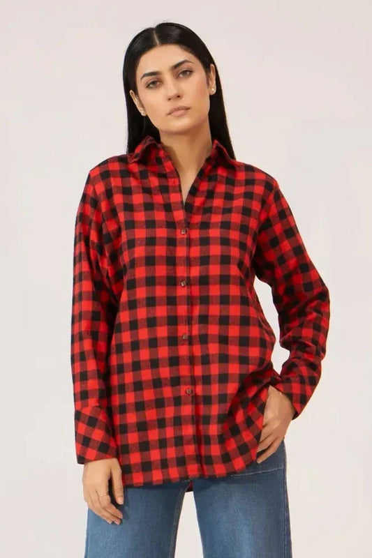 Women Tunic Shirt - Red Checkered