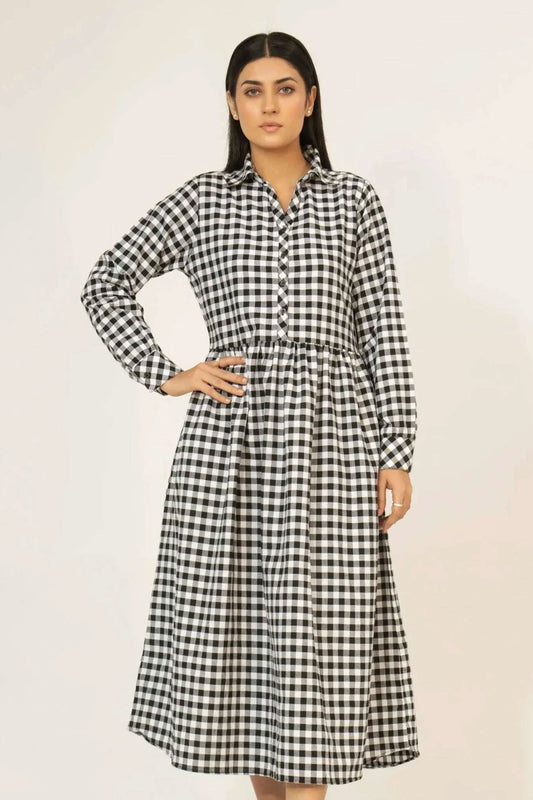 Women Woven Long Dress - Checkered