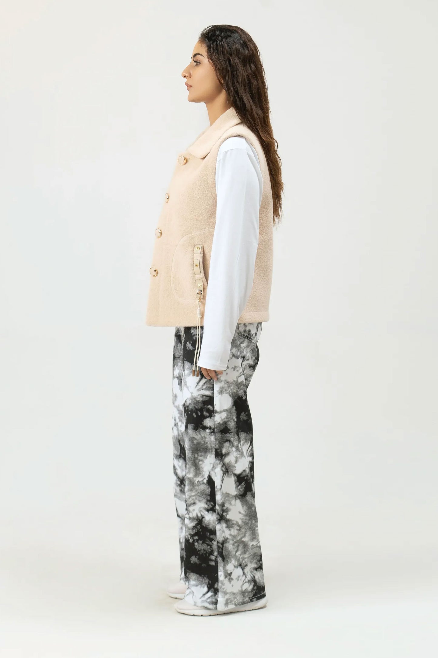 Women Rabbit Wool Sleeveless Coat - Beige