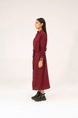 Women Woven Long Dress - Maroon