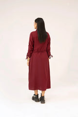 Women Woven Long Dress - Maroon