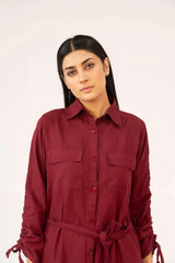 Women Woven Long Dress - Maroon