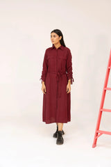 Women Woven Long Dress - Maroon