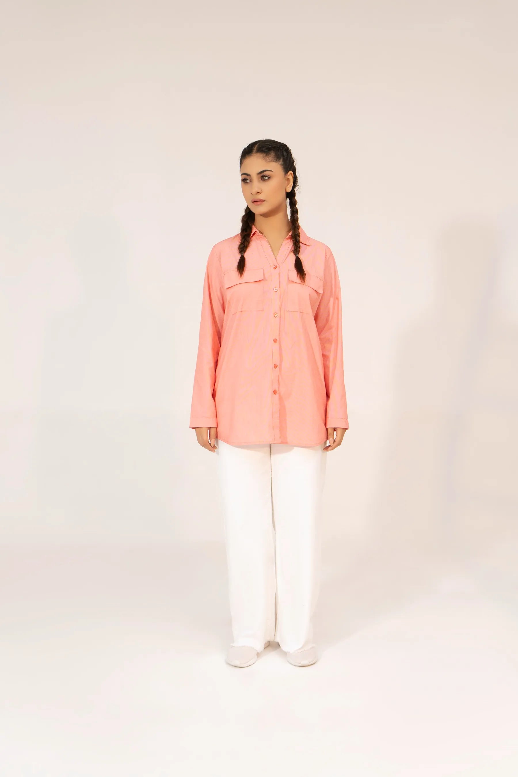Women Printed Shirt- Red/White - Harwage
