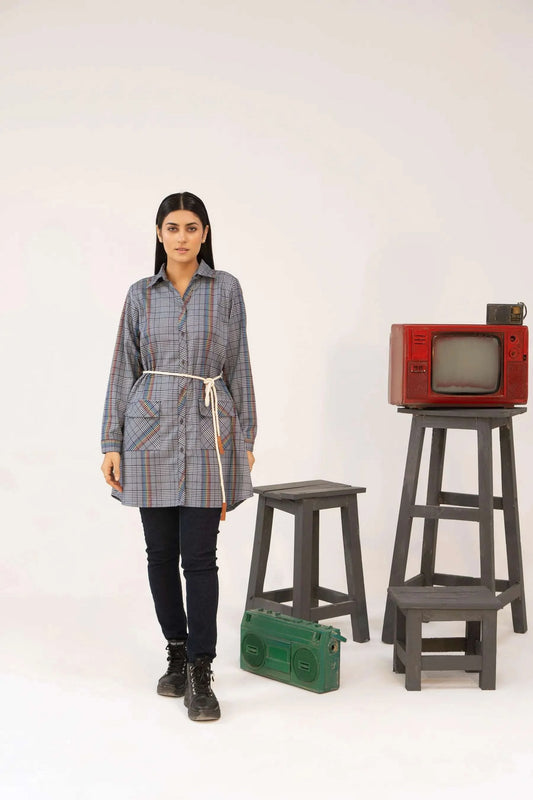 Women Tunic Dress Shirt - Multi Checkered - Harwage