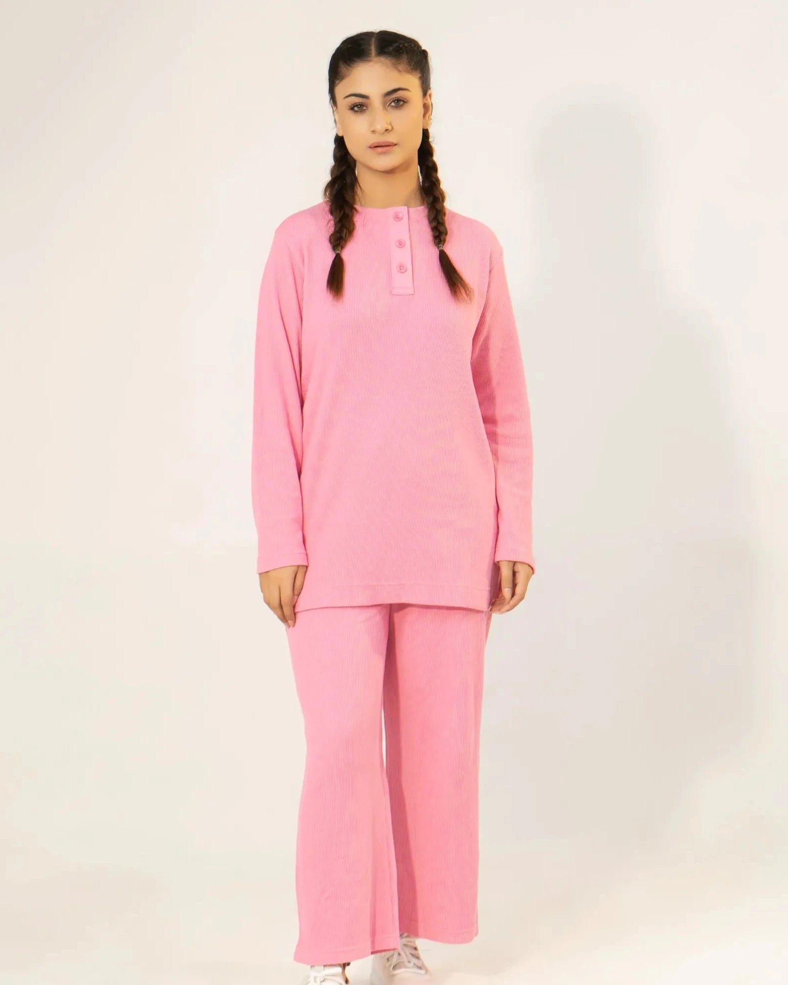 Women Plain Co-Ord Set - Pink - Harwage