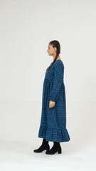 Women Checkered Long Dress - Imperial Blue - Harwage