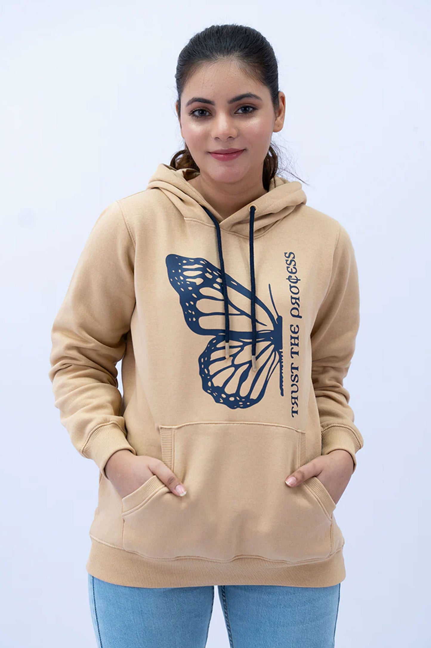 Women Pullover Hoodie - Beige