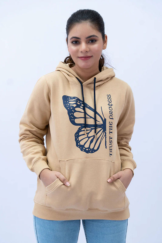 Women Pullover Hoodie - Beige