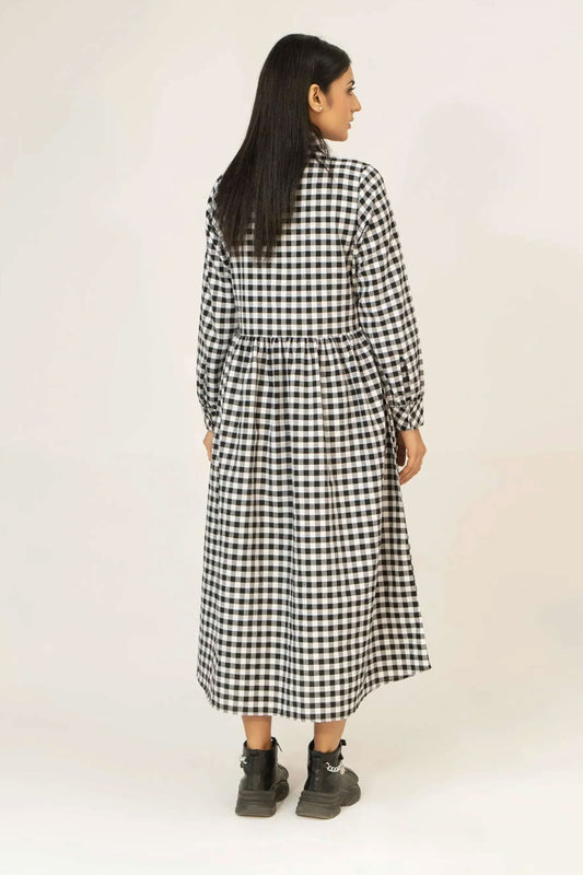 Women Woven Long Dress - Checkered